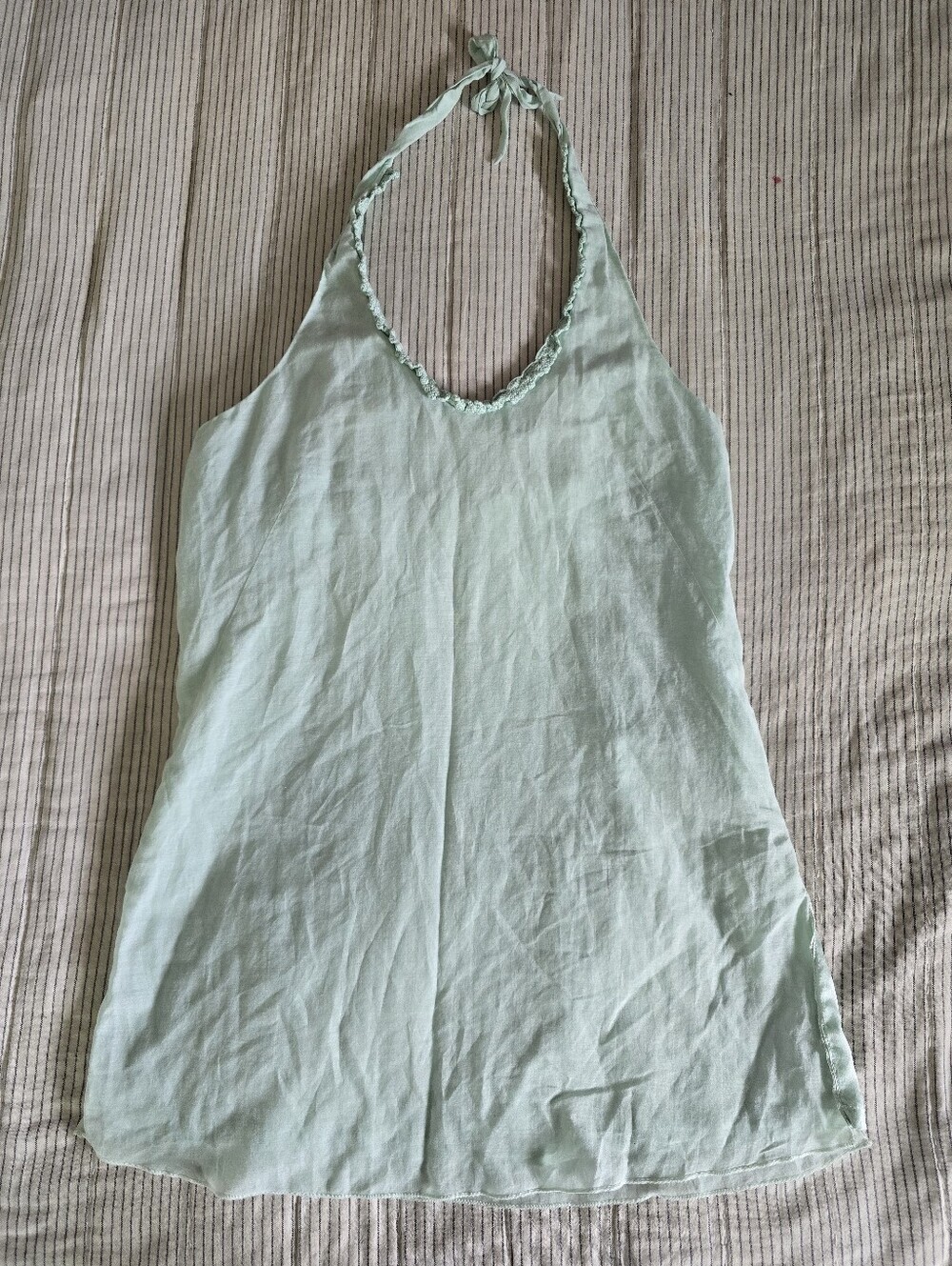 Vtg Y2k Tommy Bahama Silk Halter Tunic Top Turquoise Crochet Trim Size 8